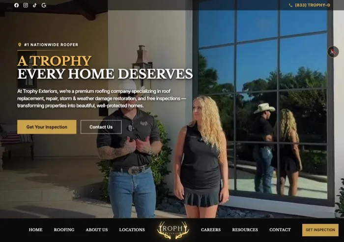 Trophy Exteriors website homepage