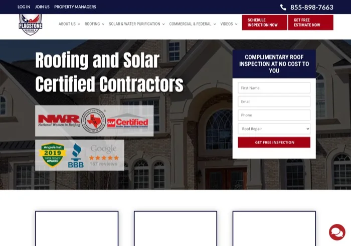 Flagstone Roofing website homepage
